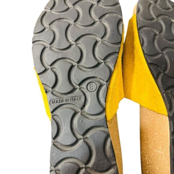 marina luna Comfort Sandals Made In Italy Slides Sz 8 Mustard Yellow Suede Wedge - Picture 6 of 8
